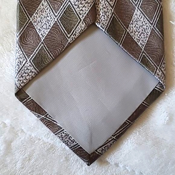 Pierre Cardin 100% Silk Geometric Necktie  Brown Green Designer Preppy Classic - Picture 5 of 11